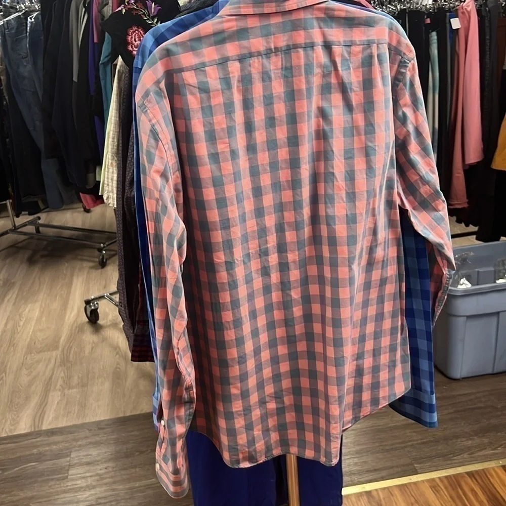 Men’s J.Crew large Sim fit salmon and blue/gray long sleeve button up
